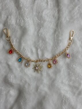 Gold Chain Charm Connector with Multicolor Teardrop Gems Bag Chain